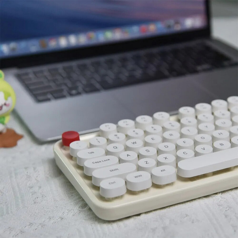 Πληκτρολόγιο υπολογιστή MOFII Ενσύρματο, Πληκτρολόγιο ρετρό στυλ με στρογγυλά πλήκτρα, αθόρυβο φωτιζόμενο πληκτρολόγιο 104 πλήκτρων για φορητό υπολογιστή Windows