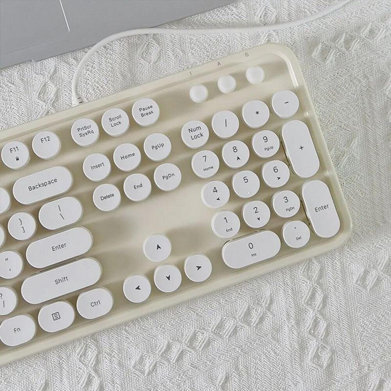 Πληκτρολόγιο υπολογιστή MOFII Ενσύρματο, Πληκτρολόγιο ρετρό στυλ με στρογγυλά πλήκτρα, αθόρυβο φωτιζόμενο πληκτρολόγιο 104 πλήκτρων για φορητό υπολογιστή Windows