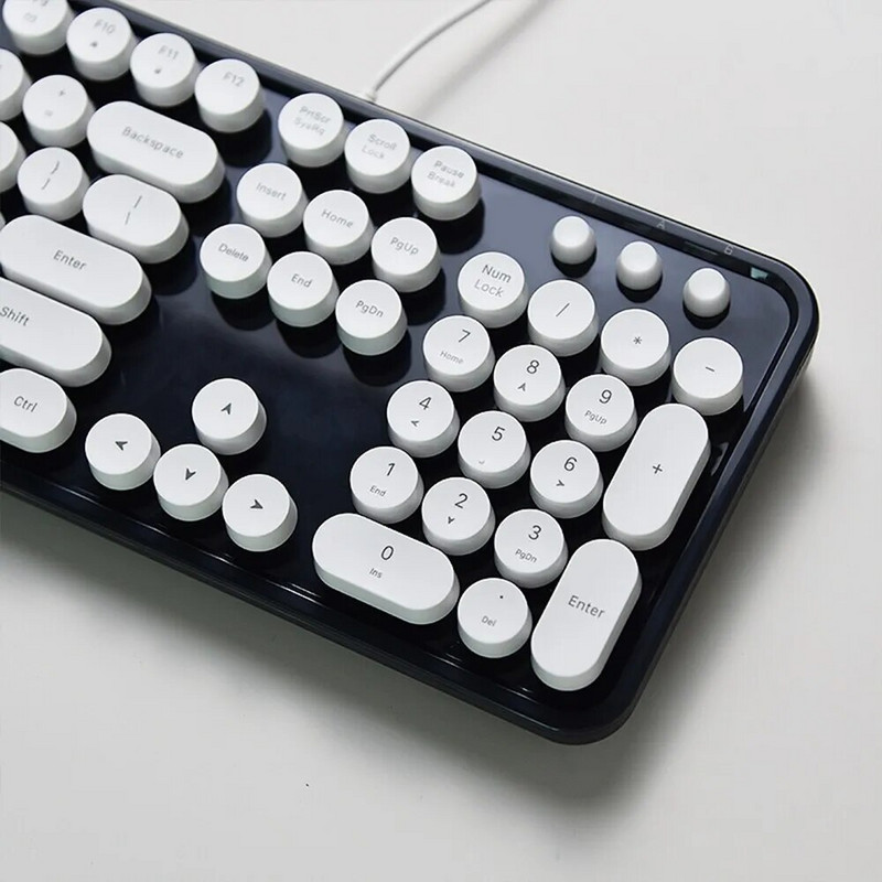 Πληκτρολόγιο υπολογιστή MOFII Ενσύρματο, Πληκτρολόγιο ρετρό στυλ με στρογγυλά πλήκτρα, αθόρυβο φωτιζόμενο πληκτρολόγιο 104 πλήκτρων για φορητό υπολογιστή Windows