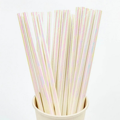 25 τμχ Καλαμάκια από μαργαριταρένιο μπρονζέ χαρτί Ροζ Bule Drinking Straw Cocktail Γάμος Γενέθλια Διακόσμηση πάρτι Προμήθειες Baby Shower