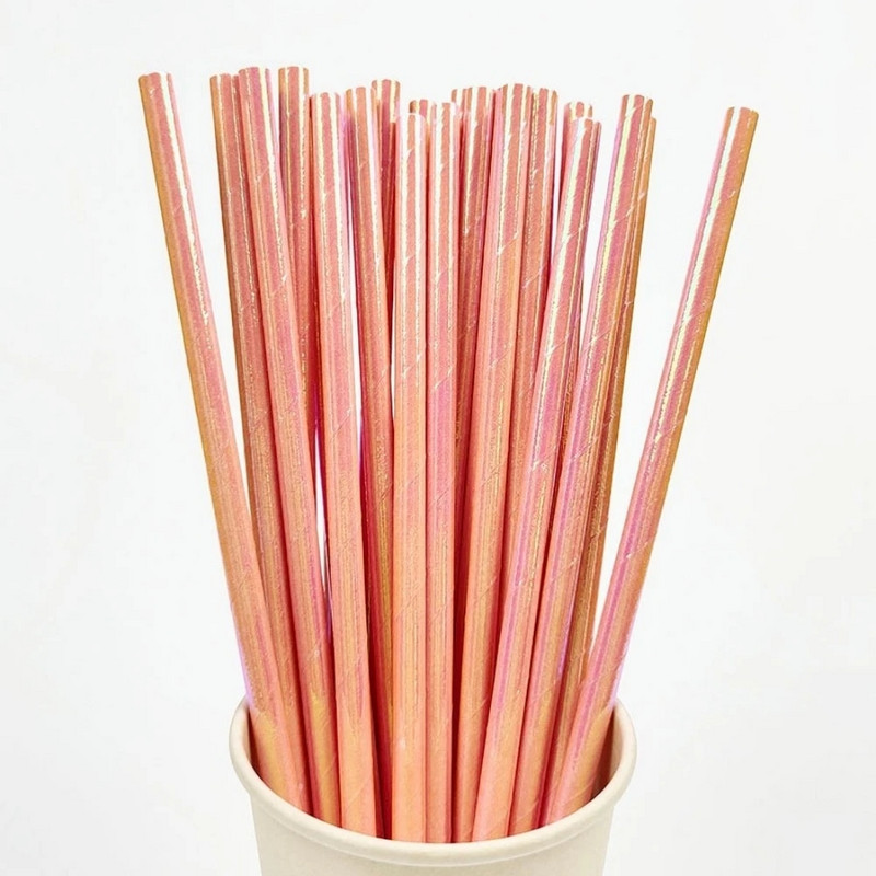 25 τμχ Καλαμάκια από μαργαριταρένιο μπρονζέ χαρτί Ροζ Bule Drinking Straw Cocktail Γάμος Γενέθλια Διακόσμηση πάρτι Προμήθειες Baby Shower