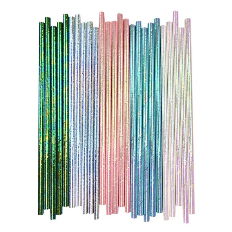 25 τμχ Καλαμάκια από μαργαριταρένιο μπρονζέ χαρτί Ροζ Bule Drinking Straw Cocktail Γάμος Γενέθλια Διακόσμηση πάρτι Προμήθειες Baby Shower