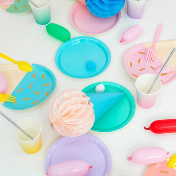 6 τμχ Χάρτινα πιάτα μιας χρήσης Mix Color σε σχήμα παγωτού Χαριτωμένα καρτούν σερβίτσιο γενεθλίων Baby Shower Καλοκαιρινό πάρτι