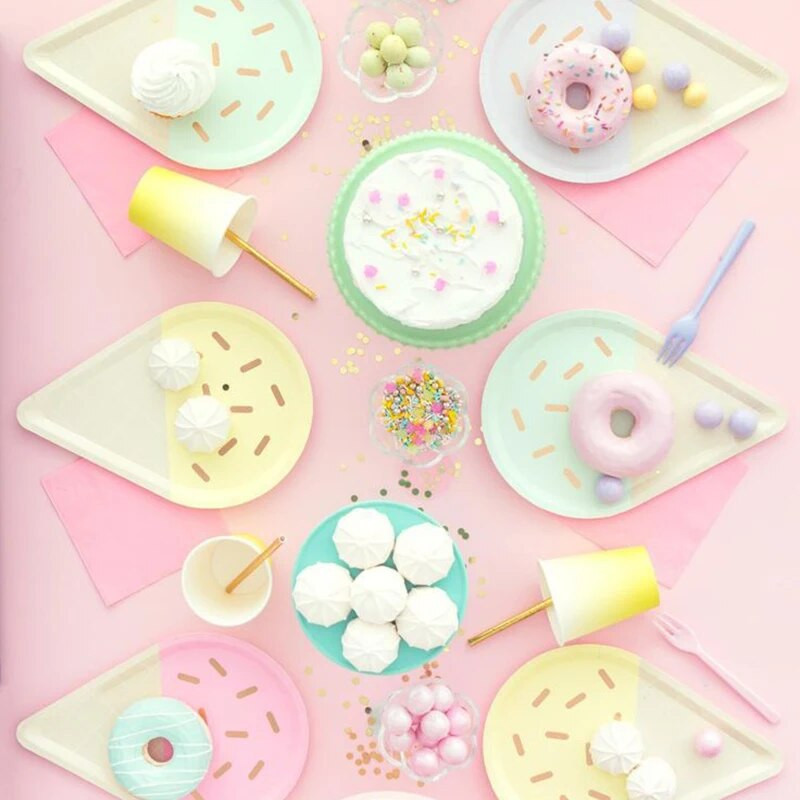 6 τμχ Χάρτινα πιάτα μιας χρήσης Mix Color σε σχήμα παγωτού Χαριτωμένα καρτούν σερβίτσιο γενεθλίων Baby Shower Καλοκαιρινό πάρτι