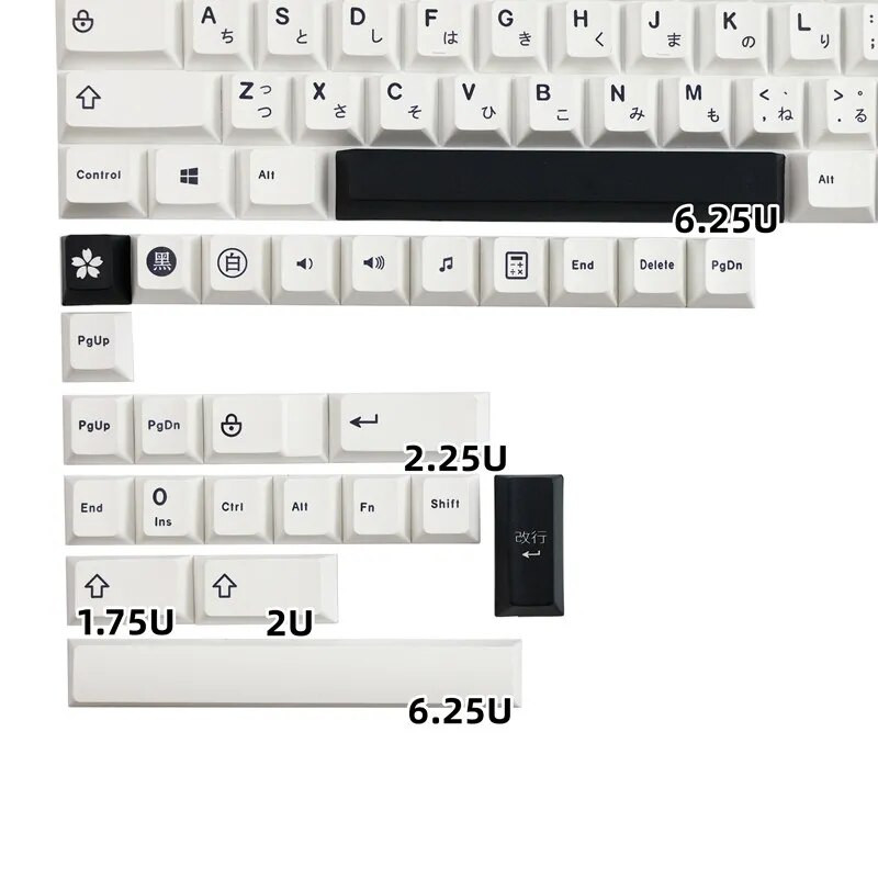 129 ασπρόμαυρα πλήκτρα Ιαπωνικά Keycaps Cherry Profile PBT Dye Sublimation Mechanical Keyboard Keyboard for MX Switch 61/64/68