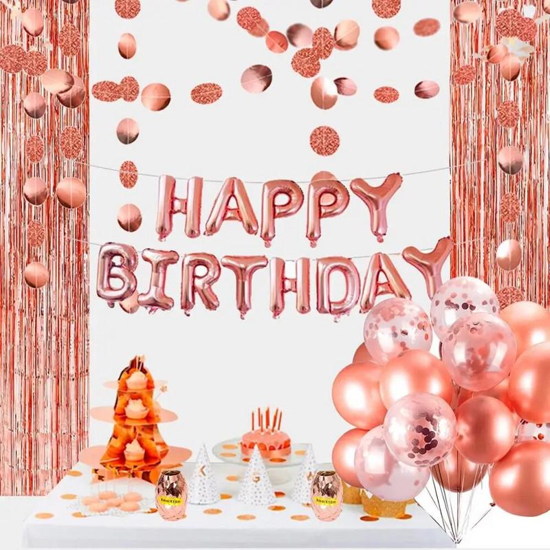 8Guests Rose Gold 30-aastane ühekordselt kasutatavate lauanõude komplekt 30-aastase lauakattega pabertaldrikud 30 naise 30. sünnipäeva peokaunistus