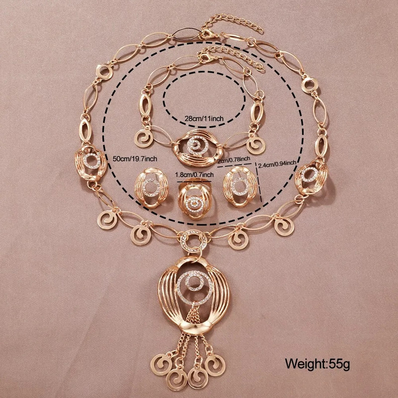 Σετ κοσμημάτων 5 τμχ Δαχτυλίδια Κολιέ Σκουλαρίκια Βραχιόλι Υψηλής Απόδοσης Χρυσό Χρώμα Rhinestone Κοσμήματα για γυναίκες Δώρο για πάρτι