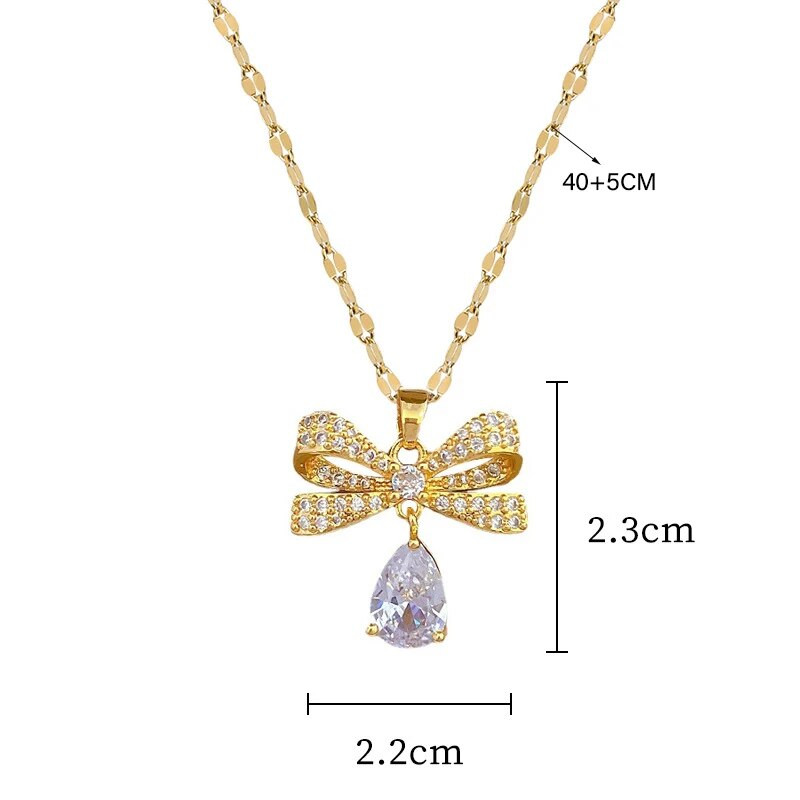 DIEYURO 316L από ανοξείδωτο ατσάλι χαριτωμένο φιόγκο κρεμαστό κολιέ σκουλαρίκια για γυναίκες κορίτσι Νέο μοντέρνο σετ κοσμημάτων Δώρο πάρτι