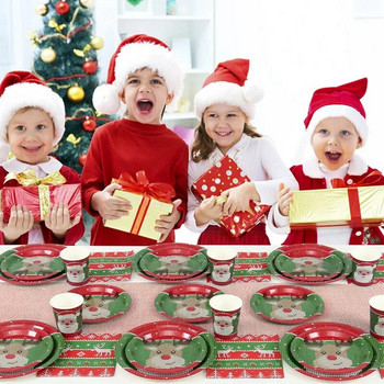 Коледен лос, грозен пуловер Тема парти Посуда за еднократна употреба Хартиени чинии Салфетки Чаша Коледен декор за дома 2023 Нова година 2024