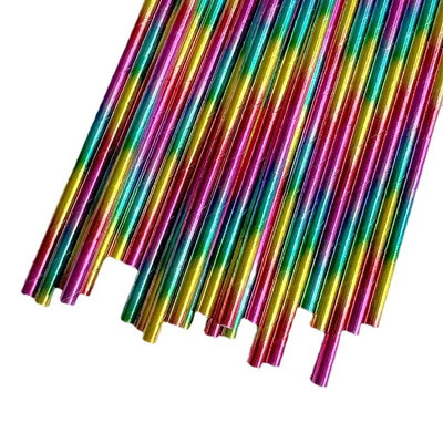 25 τμχ Πολύχρωμα επιχρυσωμένα χάρτινα καλαμάκια μιας χρήσης Επιτραπέζια σκεύη από χάρτινα καλαμάκια ουράνιου τόξου Ζευγαρωμένα σωληνάρια ποτών Προμήθειες για πάρτι γενεθλίων