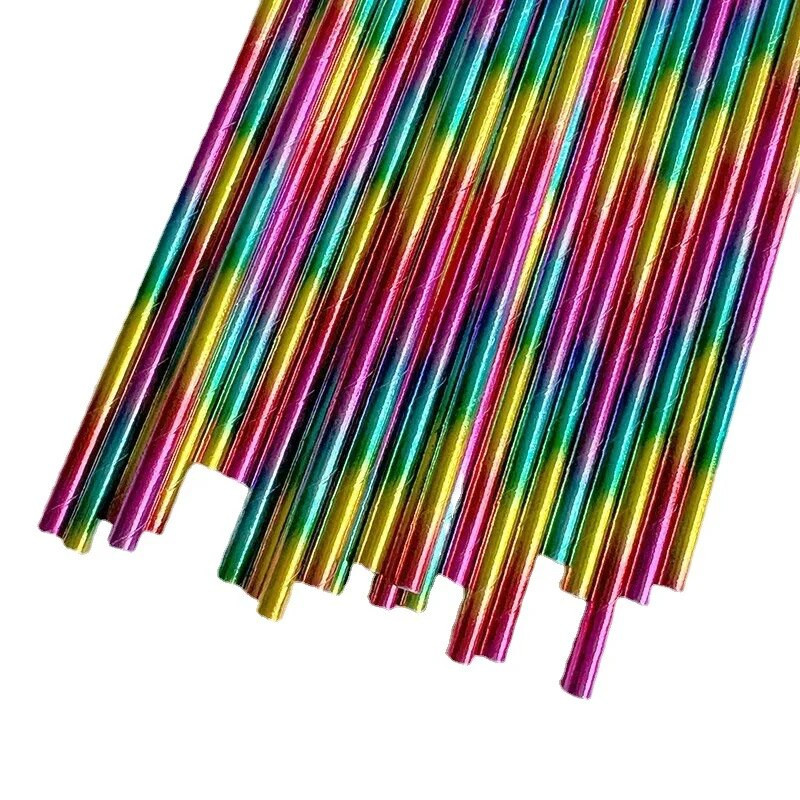 25 τμχ Πολύχρωμα επιχρυσωμένα χάρτινα καλαμάκια μιας χρήσης Επιτραπέζια σκεύη από χάρτινα καλαμάκια ουράνιου τόξου Ζευγαρωμένα σωληνάρια ποτών Προμήθειες για πάρτι γενεθλίων
