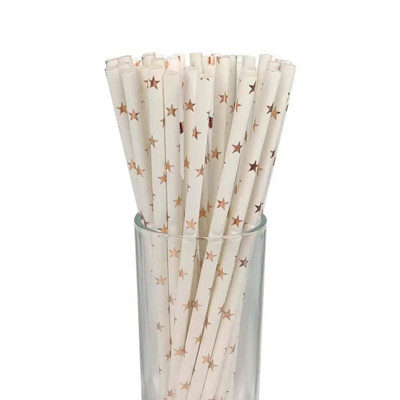 25 τμχ Ροζ χρυσό χαρτί καλαμάκια ριγέ κουκκίδα Ψάθινο άχυρο μίας χρήσης Στολισμός γάμου Ψάθινο παιδικό ντους προμήθειες γενεθλίων