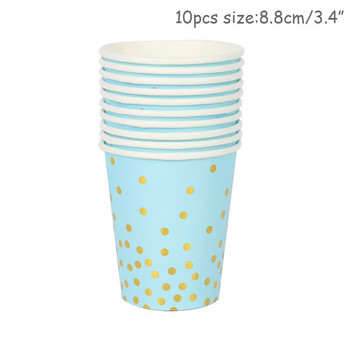 Сини бронзиращи точки Посуда за еднократна употреба Хартиени чинии Сламки Чаши Покривка за маса за детски рожден ден Baby Shower Сватбен декор