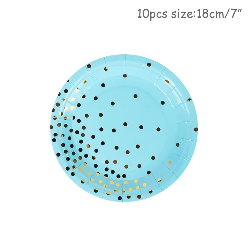 Μπλε μπρονζέ κουκκίδες Επιτραπέζια σκεύη μιας χρήσης Χάρτινα πιάτα Καλαμάκια Κύπελλα Τραπεζομάντιλο για Παιδικά πάρτι γενεθλίων Baby Shower Διακόσμηση γάμου