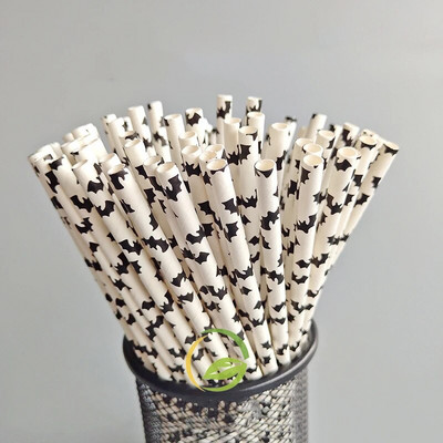 Καλαμάκια από χαρτί αποκριάτικων 25/50 τεμαχίων βιοδιασπώμενη νυχτερίδα κολοκύθας Ghost Drinking Stripe Dot Straw για είδη γάμου Μπομπονιέρες για πάρτι
