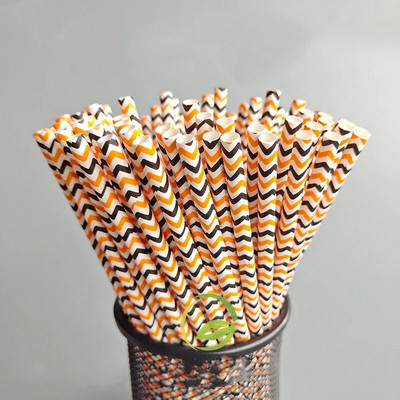 Καλαμάκια από χαρτί αποκριάτικων 25/50 τεμαχίων βιοδιασπώμενη νυχτερίδα κολοκύθας Ghost Drinking Stripe Dot Straw για είδη γάμου Μπομπονιέρες για πάρτι