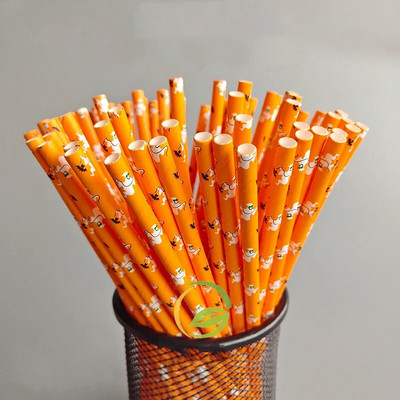 Καλαμάκια από χαρτί αποκριάτικων 25/50 τεμαχίων βιοδιασπώμενη νυχτερίδα κολοκύθας Ghost Drinking Stripe Dot Straw για είδη γάμου Μπομπονιέρες για πάρτι