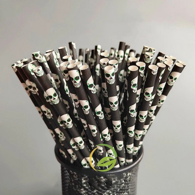 Καλαμάκια από χαρτί αποκριάτικων 25/50 τεμαχίων βιοδιασπώμενη νυχτερίδα κολοκύθας Ghost Drinking Stripe Dot Straw για είδη γάμου Μπομπονιέρες για πάρτι