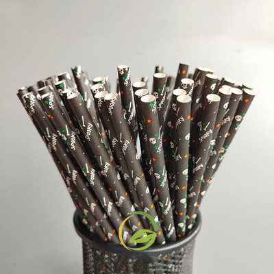 Καλαμάκια από χαρτί αποκριάτικων 25/50 τεμαχίων βιοδιασπώμενη νυχτερίδα κολοκύθας Ghost Drinking Stripe Dot Straw για είδη γάμου Μπομπονιέρες για πάρτι