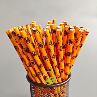 Καλαμάκια από χαρτί αποκριάτικων 25/50 τεμαχίων βιοδιασπώμενη νυχτερίδα κολοκύθας Ghost Drinking Stripe Dot Straw για είδη γάμου Μπομπονιέρες για πάρτι