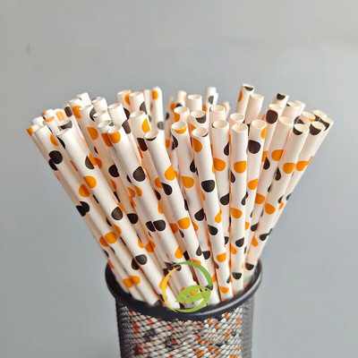 Καλαμάκια από χαρτί αποκριάτικων 25/50 τεμαχίων βιοδιασπώμενη νυχτερίδα κολοκύθας Ghost Drinking Stripe Dot Straw για είδη γάμου Μπομπονιέρες για πάρτι