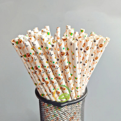Καλαμάκια από χαρτί αποκριάτικων 25/50 τεμαχίων βιοδιασπώμενη νυχτερίδα κολοκύθας Ghost Drinking Stripe Dot Straw για είδη γάμου Μπομπονιέρες για πάρτι