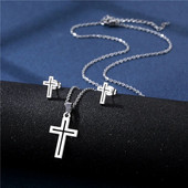 Σετ σκουλαρίκια κολιέ 316L Luxury Charm Punk Γυναικεία Lover`s Cartoon Cross Silver χρώμα Κρεμαστό σκουλαρίκι Κολιέ Κοσμήματα