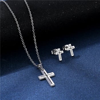 Σετ σκουλαρίκια κολιέ 316L Luxury Charm Punk Γυναικεία Lover\'s Cartoon Cross Silver χρώμα Κρεμαστό σκουλαρίκι Κολιέ Κοσμήματα