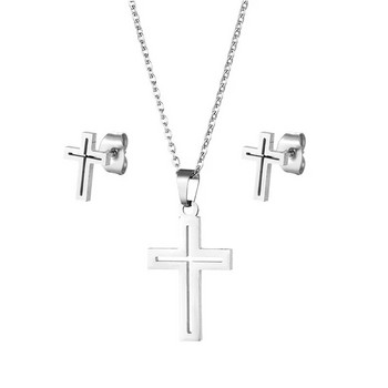 Σετ σκουλαρίκια κολιέ 316L Luxury Charm Punk Γυναικεία Lover\'s Cartoon Cross Silver χρώμα Κρεμαστό σκουλαρίκι Κολιέ Κοσμήματα