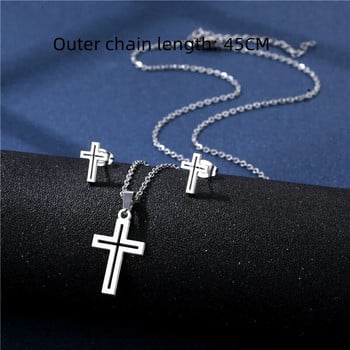 Σετ σκουλαρίκια κολιέ 316L Luxury Charm Punk Γυναικεία Lover\'s Cartoon Cross Silver χρώμα Κρεμαστό σκουλαρίκι Κολιέ Κοσμήματα