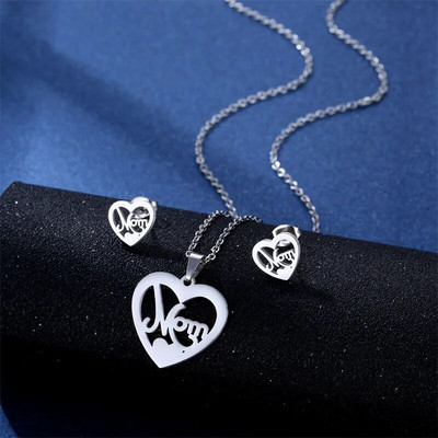 Σετ σκουλαρίκια κολιέ 316L Luxury Charm Punk Γυναικεία Lover`s Cartoon Cross Silver χρώμα Κρεμαστό σκουλαρίκι Κολιέ Κοσμήματα