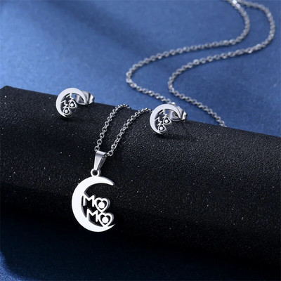 Σετ σκουλαρίκια κολιέ 316L Luxury Charm Punk Γυναικεία Lover`s Cartoon Cross Silver χρώμα Κρεμαστό σκουλαρίκι Κολιέ Κοσμήματα