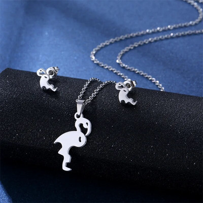 Σετ σκουλαρίκια κολιέ 316L Luxury Charm Punk Γυναικεία Lover`s Cartoon Cross Silver χρώμα Κρεμαστό σκουλαρίκι Κολιέ Κοσμήματα