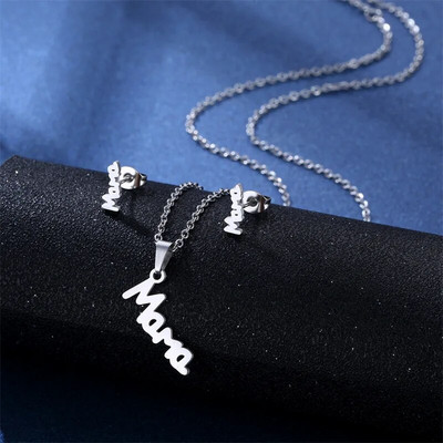 Σετ σκουλαρίκια κολιέ 316L Luxury Charm Punk Γυναικεία Lover`s Cartoon Cross Silver χρώμα Κρεμαστό σκουλαρίκι Κολιέ Κοσμήματα