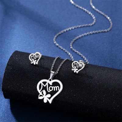 Σετ σκουλαρίκια κολιέ 316L Luxury Charm Punk Γυναικεία Lover`s Cartoon Cross Silver χρώμα Κρεμαστό σκουλαρίκι Κολιέ Κοσμήματα