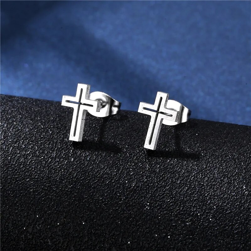 Σετ σκουλαρίκια κολιέ 316L Luxury Charm Punk Γυναικεία Lover`s Cartoon Cross Silver χρώμα Κρεμαστό σκουλαρίκι Κολιέ Κοσμήματα