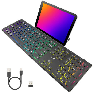 Rii RK801 Bluetooth безжична клавиатура RGB подсветка Безшумна цифрова клавиатура, двоен режим за Mac/Windows/Linux и компютър/PC