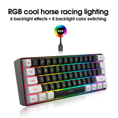 HXSJ V700 61 πλήκτρα gaming RGB πληκτρολόγιο για παίκτες Πληκτρολόγιο USB Backlight με πολλαπλούς συνδυασμούς πλήκτρων συντομεύσεων για το PUBG Home