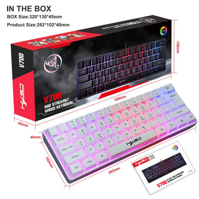 HXSJ V700 61 πλήκτρα gaming RGB πληκτρολόγιο για παίκτες Πληκτρολόγιο USB Backlight με πολλαπλούς συνδυασμούς πλήκτρων συντομεύσεων για το PUBG Home