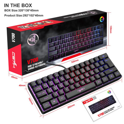 HXSJ V700 61 πλήκτρα gaming RGB πληκτρολόγιο για παίκτες Πληκτρολόγιο USB Backlight με πολλαπλούς συνδυασμούς πλήκτρων συντομεύσεων για το PUBG Home