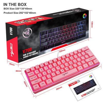 HXSJ V700 61 πλήκτρα gaming RGB πληκτρολόγιο για παίκτες Πληκτρολόγιο USB Backlight με πολλαπλούς συνδυασμούς πλήκτρων συντομεύσεων για το PUBG Home