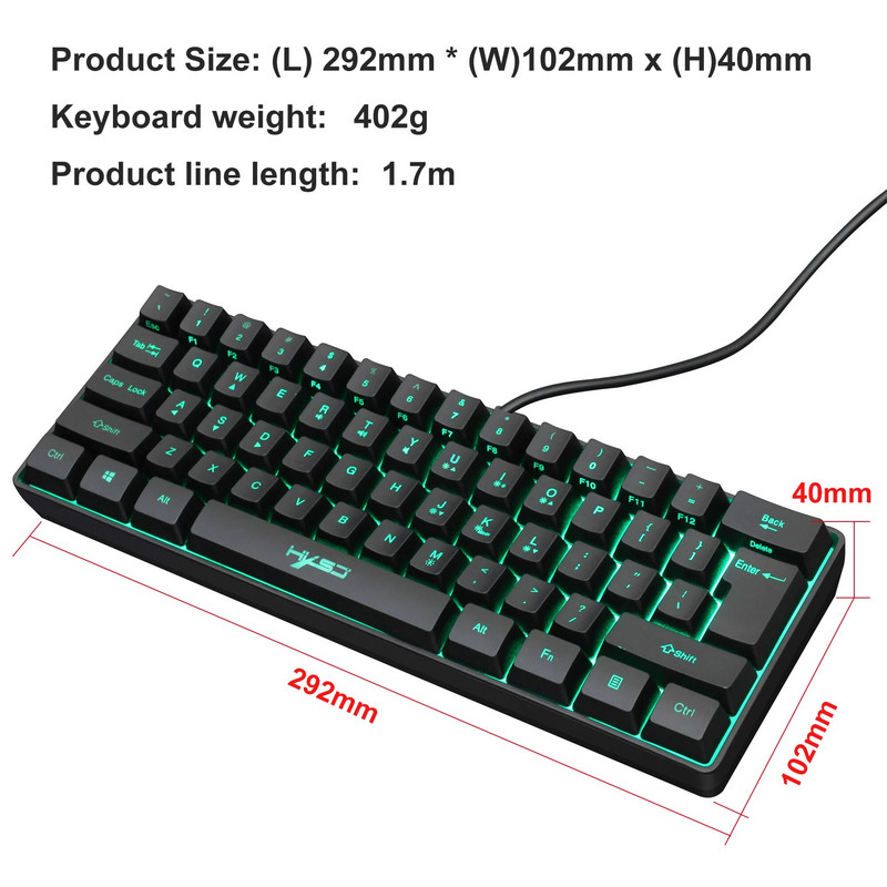HXSJ V700 61 πλήκτρα gaming RGB πληκτρολόγιο για παίκτες Πληκτρολόγιο USB Backlight με πολλαπλούς συνδυασμούς πλήκτρων συντομεύσεων για το PUBG Home