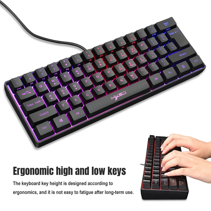 HXSJ V700 61 πλήκτρα gaming RGB πληκτρολόγιο για παίκτες Πληκτρολόγιο USB Backlight με πολλαπλούς συνδυασμούς πλήκτρων συντομεύσεων για το PUBG Home