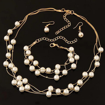 Σετ κοσμημάτων Imitation Pearl Simulated Pearl Double Layer Γυναικεία σκουλαρίκια Κολιέ Σετ βραχιόλια για γάμο N271