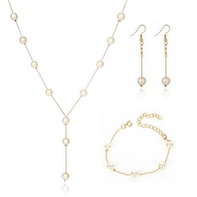 Imitatsioonipärlitest ehete komplekt Simuleeritud pärli kahekihiline naiste kõrvarõngad kaelakee käevõru komplektid pulmadeks N271