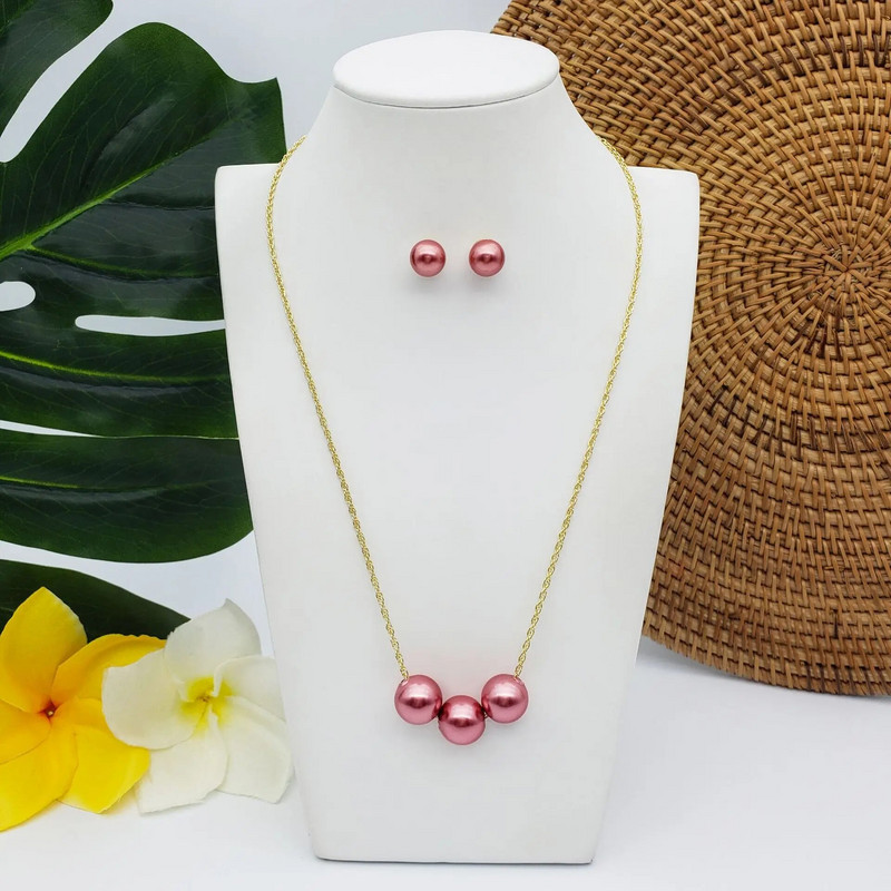 Sjajna trostruka okrugla lebdeća ogrlica s naušnicama od crnog bisera Set nakita Ručno izrađeni poklon za djeveruše iz Havaja Polinezije