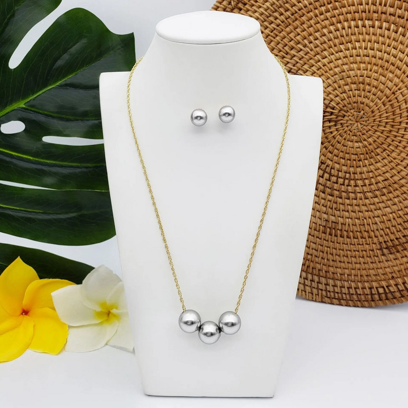 Sjajna trostruka okrugla lebdeća ogrlica s naušnicama od crnog bisera Set nakita Ručno izrađeni poklon za djeveruše iz Havaja Polinezije