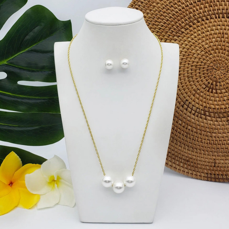 Sjajna trostruka okrugla lebdeća ogrlica s naušnicama od crnog bisera Set nakita Ručno izrađeni poklon za djeveruše iz Havaja Polinezije