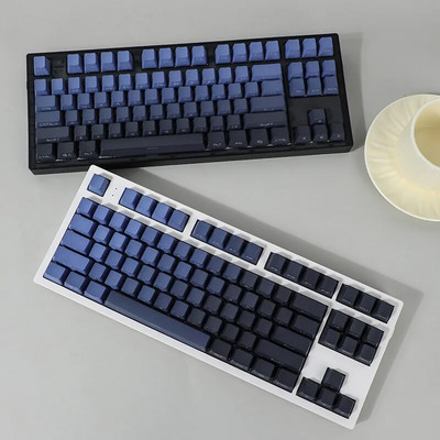 Clear Breeze Tastaturi cu gradient albastru închis Profil OEM Tastatură transparentă iluminată din spate Capacul tastelor PBT cu imprimare laterală/superioară pentru tastatură MX Switch