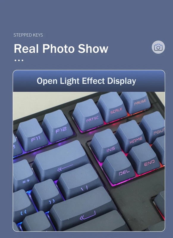 Clear Breeze tumesinine gradientklahvistiku OEM-profiili taustavalgustusega läbipaistev klahvikork PBT külje/ülemise printimise klahvikork MX Switchi klaviatuuri jaoks